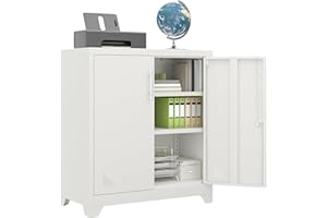 DWVO Office Storage Cabinet, Metal Office Storage Cupboard with 2 Adjustable Shelves, Lockable Filing Cabinets with Ventilation Holes for Home Office Garage Gym School, 80 x 40 x 90cm, White
