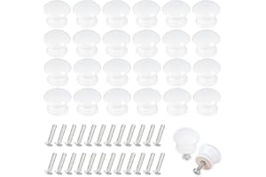 Jiayaus 24 pomos blancos para muebles, tiradores redondos de madera, juego de pomos para armario con tornillos, 24 mm, tiradores de muebles de madera para armarios y cajones