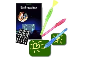 bestbeans Licht Zauber Set: 2 x Tafel (A4&A5) + 3 x Geheimstift mit UV Lampe - pädagogische leuchtendes Zeichenbrett im Dunkeln leuchten Zauber malen Zeichen-Tafel Geheimschrift