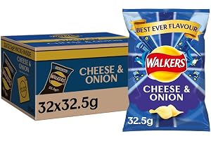 Walkers ost- och lökchips flerpack låda, 32,5 g, fodral med 32