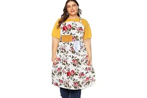 FanChose Plus Size Aprons for Women with Pockets, Men Cotton Kitchen Apron, Canvas Cooking Apron for Barber, Baking, Cooking, Painting, Garden Gardening, Cleaning, BBQ