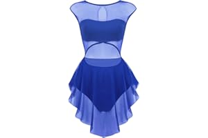 Aiihoo Women's Lyrical Modern Ballet Dance Costume Asymmetrical Sheer Mesh Tutu Skirted Leotard Dress