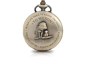 Yalloover to My Son Pocket Watch Lion Pattern Engraved Pocket Watch for Son Gifts