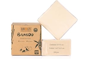 LEKOCH 200 PCS Disposable Tree Free Bamboo Paper Napkins 100% Compostable and Eco 2 Ply Tissue Wedding Dinner Napkins 33 * 33CM