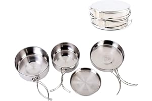TourKing 4-Piece Camping Cookware Set, Multifunctional Portable Stainless Steel Cooking Set for 2-3 People, Outdoor Hiking Picnic