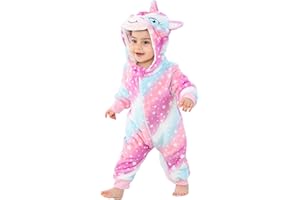 Monstoyo Pagliaccetto Neonato Invernale Pigiama Neonato, Flanella Stitch Unicorno Dinosauro Costume Neonata Sacco Nanna con Cappuccio Animale Tuta Neve Pigiama Pile Bambino 0-36 Mesi