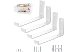 VTOPVMAX 4 Piezas Soporte Estanteria Pared Blanca - Escuadras Metalicas de L 0,5 cm Grueso con Tornillos, Soportes para Balda Flotante, 22.5 cm