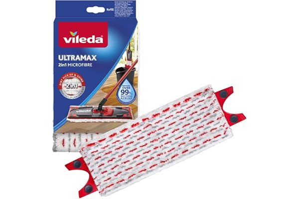 Vileda UltraMax Refill 2-i-1. 1 pack. Mikrofiber original moppdyna för flatmopp, Avlägsnar över 99 % av bakterier med endast vatten, passar alla golvtyper