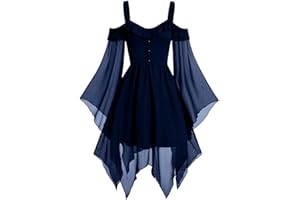 GIIWAKI Medieval Costume Renaissance Gothic Dress for Women Plus Size Halloween Dress Victorian Dress Butterfly Sleeve Maxi Dress Vintage Vampire Witch Cosplay Gothic Dress Gown