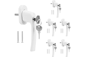 AZKEEGREY Pack of 6 White Window Handles Lockable Window Lock Handles 35 mm Spindle Window Handle with Keys for UPVC Window, Patio Door, Balcony Doors