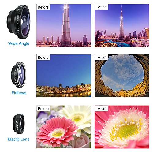 AMIR Lenti Smartphone 3 in 1 Clip-on Lenti Fisheye, 10x Obiettivo Macro, 0.4x 140Â° Lenti Grandangolo, per iPhone 7, iPhone 6s, 6s Plus, iPhone6, 6 Plus, Samsung e Altri Smartphone