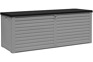 AIRWAVE Outdoor Plastic Garden Storage Box 390L, Weather and Fade Resistant, Lockable, Doubles as Storage Bench, Wood Effect, Indoors/Outdoors (Medium)