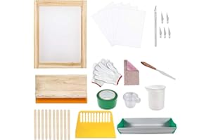 TUCIYKE Siebdruck-Set, Siebdruck-Rahmen,40-teiliges DIY-Siebdruck-Starter-Set mit Anleitung (evtl. nicht in deutscher Sprache), inklusive Holz-Siebdruckschaufel, Rakel und wasserdichter transparenter Folie.