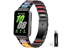 Gheper Bracelet de montre en résine et acier inoxydable compatible avec Samsung Galaxy Fit3 [2024] SM-R390 Bracelet de rechange en métal à ajustement rapide pour homme et femme