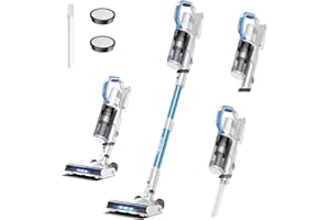 Fabuletta Akku Staubsauger, 6 in 1 Staubsauger Kabellos bis zu 45Min. Laufzeit, Leicht Akkusauger mit LED Display & Anti-Tangle-Bürste, Stielstaubsauger für Teppich, Hartboden und Tierhaare(Weiß Blau)