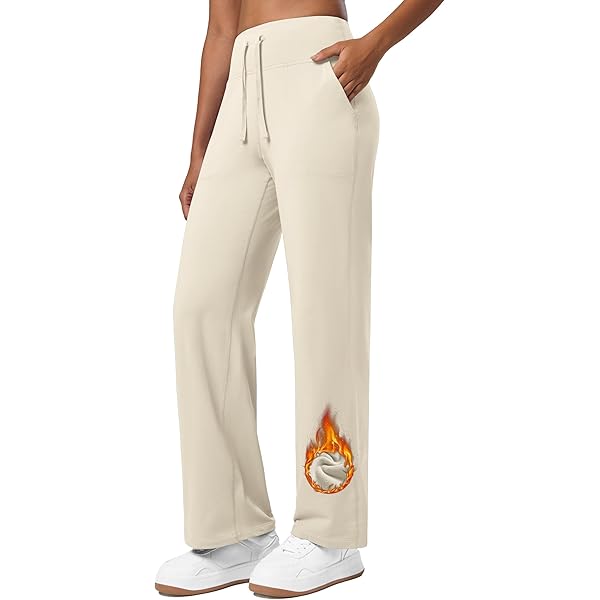 G4Free Yoga Broek voor Vrouwen Fleece Wijde Pijpen Broek met Zakken Hoge Taille Joggingbroek voor Werk Casual Winter Petite/Regular/Tall, Zwart-regulier 31, XXL
