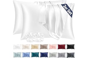 Vielit Juego de 2 fundas de almohada de satén 70x40 cm, color blanco, suave como la seda, mejor cuidado que la de seda de satén, para cabello y piel, con 2 gomas