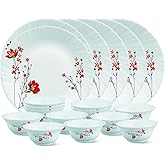 Larah by Borosil Glass Chrys RedThali Set (White) - 18 Pieces