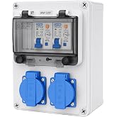 230 V electrical box, power distributor with 2 Schuko sockets 16 A | IP67 Box with 2 C16 30 mA Differential Magnetothermal an