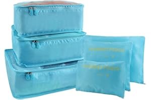 Vicloon Organizery podróżne do pakowania, kostki na ubrania, do bagażu, 6 szt., jasnoniebieskie