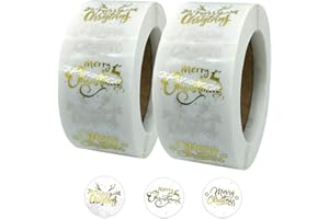 TeTupGa 1000 Pcs Clear Merry Christmas Stickers Presents Cards Tag Happy Xmas Round Self Adhesive Seals Label Scrapbooking Gift Craft Box Sticker Kids Decals 1inch/2.5cm (Xmas 02)