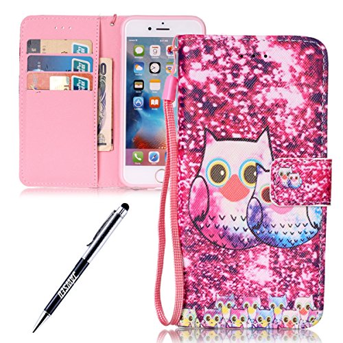examen iPhone 6S, iPhone 6 Coque en silicone, jawseu Gradient paillettes Soft Gel Silicone TPU Bumper Case Etui Shinning Bling Coque de protection arrière arrière en TPU souple Housse étui coque en silicone cover pour Apple iPhone 6/6S 4.7 + 1 x noir paillettes Bling Stylet de gradient pink iPhone 6/6S 4.7 Zoll Bunt Eule