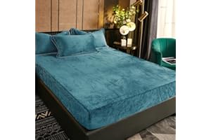 Luofanfei Winter Spannbetttuch 160x200 Petrol Plüsch Warm Boxspringbett Frottee Fleece Biber Spannbettlaken 160 x 200 Doppelbett Uni Muster Cashmere Leintuch für Hohe Matratze Hoher Steg bis 25-30 cm