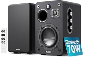 MAJORITY D70X Aktivlautsprecher Bluetooth | Regallautsprecher HDMI ARC | Studio Monitor DJ Doppeltreiber Kohlefasermembranen | 70W Stereo PC Speaker | Monitor Lautsprecher mit Fernbedienung (Schwarz)