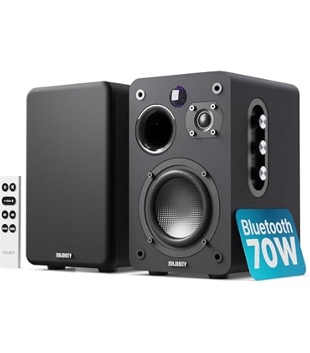 Enceintes Bibliothèque Passives MAJORITY D70X – 2 X 30W, Haut-parleurs Carbone – Fréquence 40Hz-20kHz, Connexions Multiples