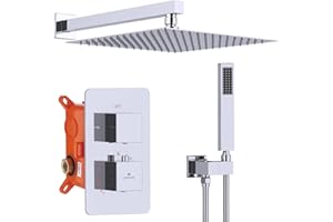 HOMELODY Ensemble Système de Douche, Thermostatique 38℃,Douche Encastré Set Chromé y compris douche de tête 30cm*30cm,douchette,corps en laiton