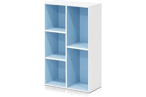 Furinno Luder 5-kub vändbar öppen hylla, vit/ljusblå | 23,88 x 49,53 x 80,01 cm, för vardagsrum, sovrum, hemmakontor