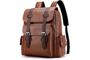 FUNSEED Zaino da uomo, grande capacità 15,6 pollici, borsa a tracolla in pelle PU vintage per viaggi e lavoro