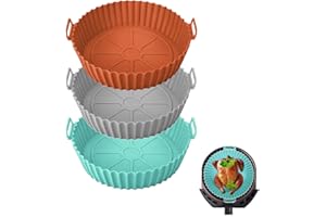 BLAULOCK Atsmoce® 3 Pezzi 20 cm Teglia in Silicone per Friggitrice ad Aria, Cestello per Friggitrice ad Aria in Silicone, Adatto per Friggitrice ad Aria, Forno, Riutilizzabile e semplice da pulire (A)