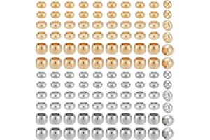 PH PandaHall 300 Pcs Perles à Ecraser en Acier Inoxydable Perles à Sertir Perle a Ecraser Rond 3 Tailles 1,5 mm/2 mm/2,5 mm pour la Fabrication de Bijoux Collier Bracelet Boucles D'Oreilles