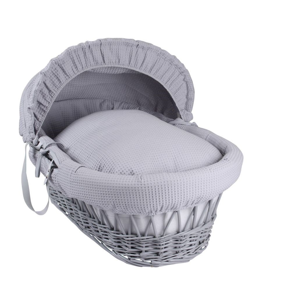 clair de lune grey wicker moses basket & deluxe rocking stand