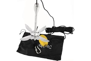 DasMorine Galvanized 1.5kg Kayak Anchor Kit with 12m Marine Rope Buoy Foldable Storage Bag,Folding Grapnel Anchors Kit for Fishing Kayaks, Canoe,Small Boats