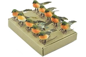 ToSSme LDREAMAM 10 Stück Rotkehlchen Weihnachtsbaum Dekoration Handwerk sehr niedliche künstliche Feder, orange, 5,0 cm x 4,0 cm x 2,0 cm