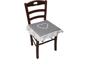 Russo Tessuti 6 Cuscini Sedie Cucina Coprisedia Laccetti Volant Cuore Stampa Ricamato Bonheur-Grigio