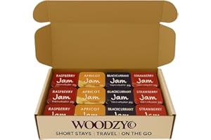 Jam Pot Bundles - 24 Pack of Jam - Handy Travel Pack - Great for holiday hosts - 6 x Raspberry, Apricot, Blackcurrant & Strawberry - Supplied in WoodzyCo Recyclable Box