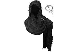 FSUJWOA Medieval Scarf Wrap Cape, Shoulder Scarf Long Scarf with Brooch, Renaissance Hooded Shaw, Shaman Hood