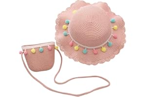 REYOK Chapeau De Paille Enfant Chapeau De Paille Et Sac Set,Petit Sac Chapeau De Soleil d'Été,Filles Chapeau De Paille à Volants pour Enfant Le Tourisme Vacances Plage