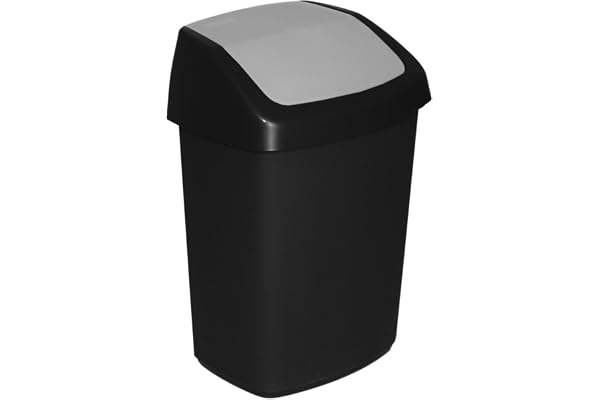 Curver Swing - Poubelle 25L - Couvercle basculant - Pour Cuisine, Bureau, Salle de Bain - 34,6 x 27,8 x 51,1 cm - Noir/Gris