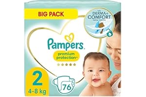 Pampers Newborn Mini, pannolini taglia 2 (4 – 8 kg) Premium Protection, Newborn Mini, 76 pezzi, Big PACK, ottimo comfort e protezione per le pelli sensibili