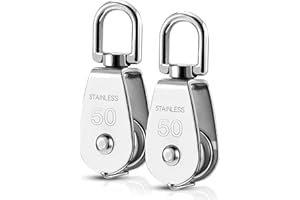 ATPWONZ 2 PCS Single pulley wheel, M50 Stainless Steel Pulleys 360 Degrees Swivel Pulley Block, Washing Line Pulley System for Fitness Equipment Loading up to 400KG