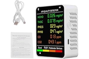 AIDNTBEO Medidor de calidad del aire interior 6 en 1, c02 metros Pm2.5 Pm10 Hcho Tvoc Co2 multifuncional medidor de calidad del aire, temperatura y humedad