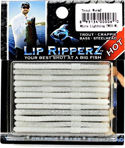 Lip Ripperz Trout WormZ Lure, 2-1/2-Inch, White Lightning