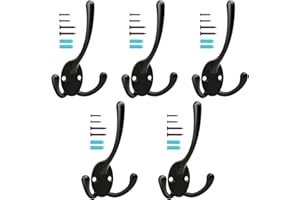 YIHATA Ganchos Percheros de Pared, 5 PIEZAS Tres Ganchos para Colgar, Gancho Perchas Vintage para Abrigos con Tornillos Sombrero Baños Armarios