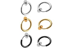 OIDEA Bijoux 3 Paires Creoles Boucles d'oreille Homme Femme Pince d'oreille Clips Anneau Non-Percées Acier Inoxydable avec Sac Cadeau-Cadeau Fete des Peres/Cadeau Fete des Meres(Argent Noir Or)