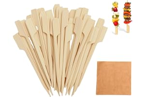 TNSLAND 200 st bambuspett 9 cm + 50 oljeabsorptionspapper, fingermat spett mellanmål cocktailspett för förrätter, fruktspett