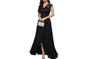 Bbonlinedress Abendkleider elegant für Hochzeit Spitzenkleid Chiffon Hi-Lo Kleid Brautjunferkleid Partykleid Abschlusskleid lang Ballkleid
